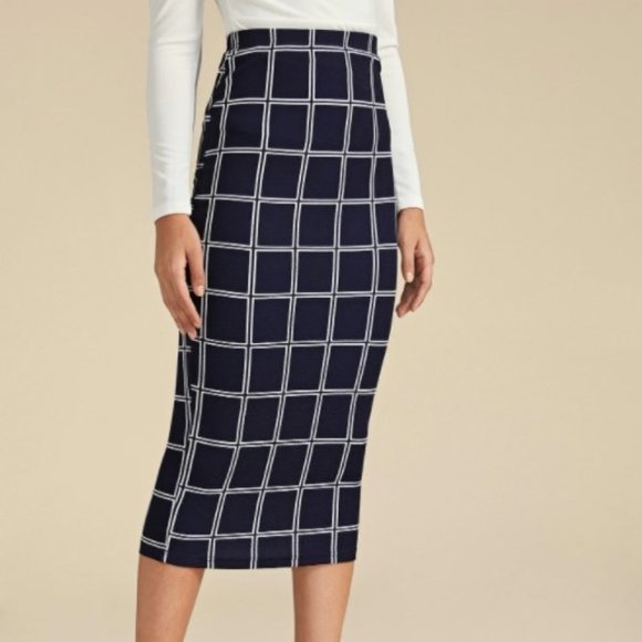 HOST PICK!!! Navy Plaid Pencil Skirt - Picture 5 of 5